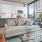 a living room with a glass table