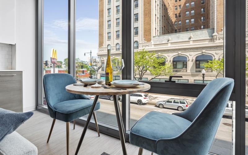 a table and chairs outside